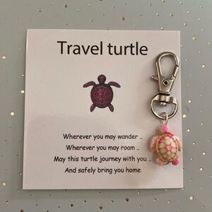 Travel Turtle Keychain in Pink and White